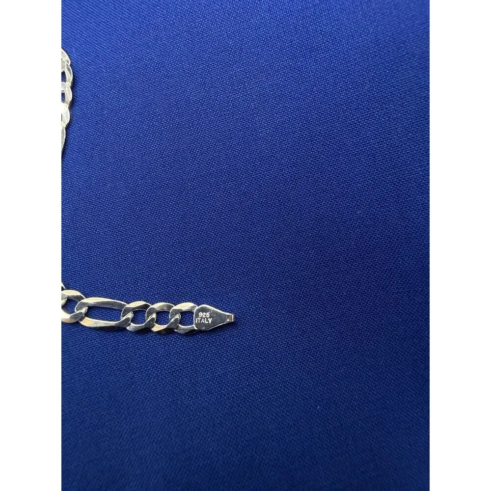 925 Italy Sterling Silver Flat Figaro Link Bracelet 5.7mm 7.5